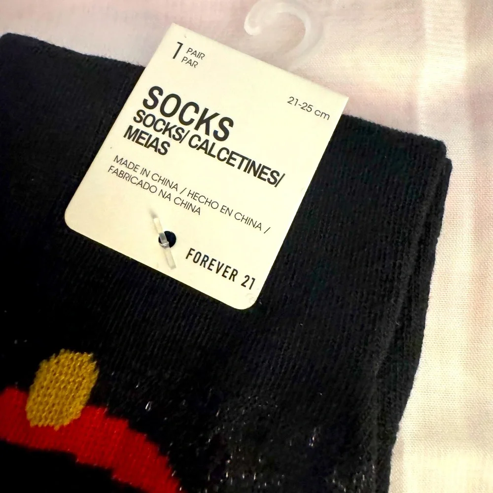 Forever 21 Black Lucky Cat mesh Socks with Red and Gold Accents - NWT